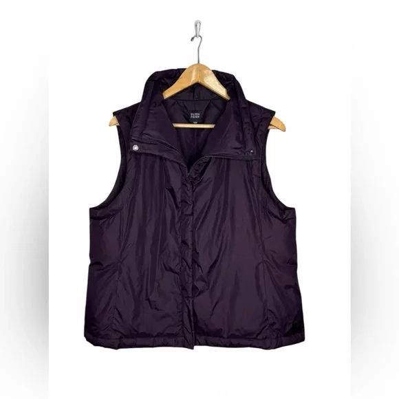Eileen Fisher Down Nylon Full Zip Puffer Vest XL Eggplant - Picture 2 of 8